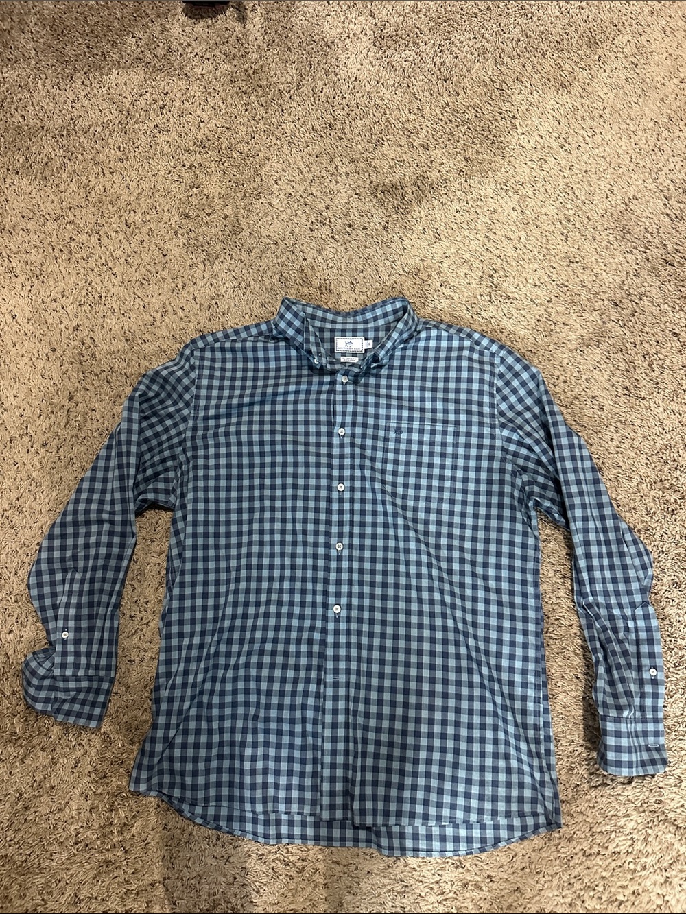 Southern Tide Blue Gingham Long-Sleeve Button-Down Shirt